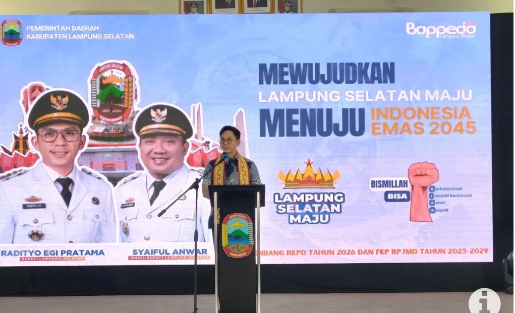 Bupati Lampung Selatan Radityo Egi Pratama saat membuka acara RKPD dan RPJMD di aula Rimau kantor BAPPEDA setempat. kamis (20/03/2025)