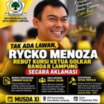 Tak Ada Lawan, Rycko Menoza Rebut Kursi Ketua Golkar Bandar Lampung Secara Aklamasi